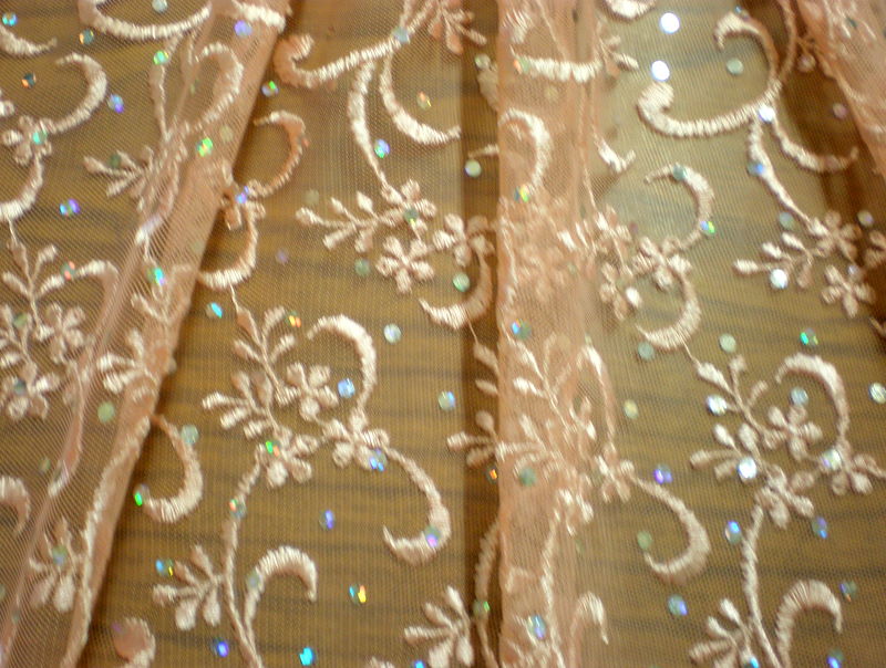 11.Peach Sequins Lace